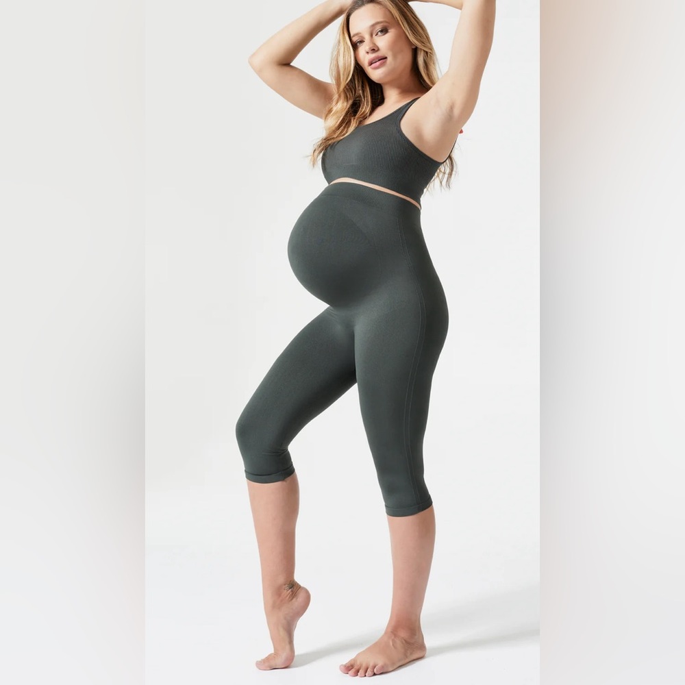 BLANQI Maternity Belly Support Crop Leggings Forest Night Size Large